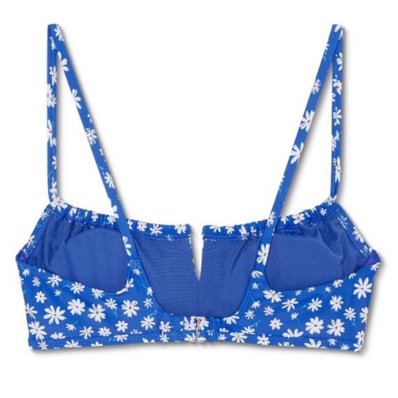 Juniors' Tunneled Bralette Bikini Top Xhilaration Cobalt blue daisy Floral Print - Picture 4 of 5